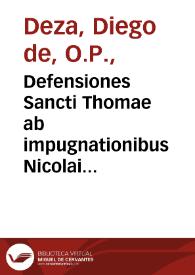 Portada:Defensiones Sancti Thomae ab impugnationibus Nicolai de Lyra magistrique Mathiae Doering propugnatoris sui