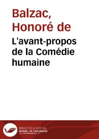 Portada:L'avant-propos de la Comédie humaine / Honoré de Balzac