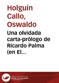 Portada:Una olvidada carta-prólogo de Ricardo Palma (en El \"Real Felipe\" de Aníbal Gálvez) / Oswaldo Holguín Callo