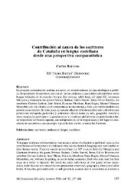 Portada:Contribución al canon de los escritores de Cataluña en lengua castellana desde una perspectiva comparatística / Carles Bastons