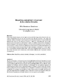 Portada:Biopolítica, animalidad y el porvenir de los estudios literarios / Félix Rodríguez Rodríguez