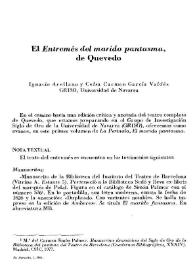 Portada:El entremés \"El marido pantasma\", de Quevedo / Ignacio Arellano y Celsa Carmen García Valdés