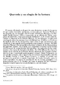 Portada:Quevedo y su elogio de la lectura / Antonio Carreira