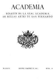 Portada:Academia : Boletín de la Real Academia de Bellas Artes de San Fernando. Segundo semestre de 1962. Número 15. Preliminares e índice