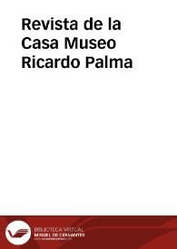 Portada:Revista de la Casa Museo Ricardo Palma