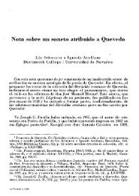 Portada:Nota sobre un soneto atribuido a Quevedo / Lía Schwartz e Ignacio Arellano