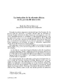 Portada:La imitación de la \"elocutio\" clásica en la poesía de Quevedo / María José Tobar Quintanar