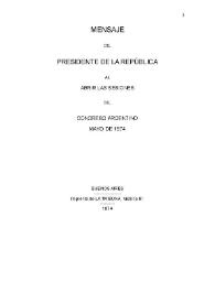 Portada:Mensaje del Presidente de la República al abrir las sesiones del Congreso Argentino