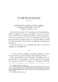 Portada:Autógrafo epistolar de Santa Teresa, el más antiguo que se conoce. Ávila, 12 de agosto ¿1546? / Fidel Fita