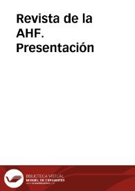 Portada:Revista de la AHF. Presentación