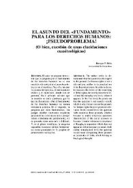 Portada:El asunto del "fundamento" para los Derechos Humanos: ¡Pseudoproblema! (o bien, cuestión de unas elucidaciones cuasiteológicas) / Enrique P. Haba