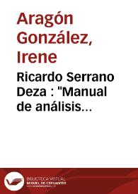 Portada:Ricardo Serrano Deza : "Manual de análisis infoasistido de textos aplicado al teatro de los Siglos de Oro" (Madrid: Universidad Nacional de Educación a Distancia, 2001, 178 págs.) / Irene Aragón González