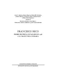 Portada:Francisco Rico. Premio provincia de Valladolid 1998 a la trayectoria literaria / Juan F. Alcina...[et al] ; con textos de Eugenio Asensio... [et al]