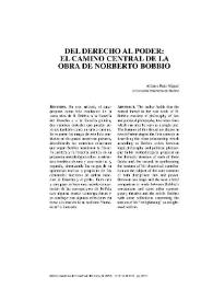 Portada:Del Derecho al poder: el camino central de la obra de Norberto Bobbio / Alfonso Ruiz Miguel