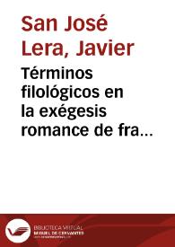 Portada:Términos filológicos en la exégesis romance de fray Luis de León / Javier San José Lera