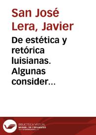 Portada:De estética y retórica luisianas. Algunas consideraciones sobre el número en la prosa de fray Luis de León / Javier San José Lera