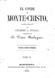 Portada:El Conde de Monte-Cristo, novela original. Tomo 2 / del célebre A. Dumas; traducción de D. Víctor Balaguer