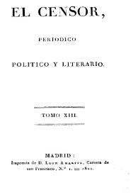 Portada:El censor : periódico político y literario. Tomo 13