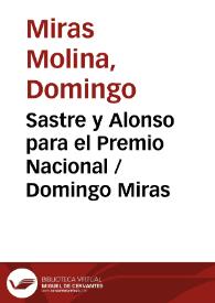 Portada:Sastre y Alonso para el Premio Nacional / Domingo Miras