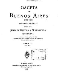 Portada:Gaceta de Buenos Aires (1810-1821).Tomo 2: Año 1811 / dirigida por la Junta de Historia y Numismática Americana