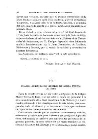 Portada:Cuatro autógrafos inéditos de Santa Teresa / Bernardino de Melgar, Marqués de San Juan de Piedras Albas