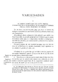 Portada:El librito autógrafo de Santa Teresa conservado en su monasterio de Salamanca y copiado por el P. Francisco de Ribera / Fidel Fita