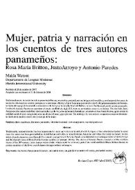 Portada:Mujer, patria y narración en los cuentos de tres autores panameños: Rosa María Britton, Justo Arroyo y Antonio Paredes / Maida Watson