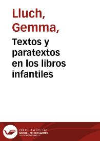 Portada:Textos y paratextos en los libros infantiles / Gemma Lluch Crespo