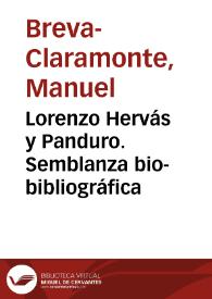 Portada:Lorenzo Hervás y Panduro. Semblanza bio-bibliográfica / Manuel Breva-Claramonte, Ramón Sarmiento