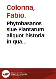 Portada:Phytobasanos siue Plantarum aliquot historia : in qua describuntur diversi generis plantae veriores ... / Fabio Columna auctore; accessit etiam piscium aliquot plantarumque nouarum historia eodem auctore...