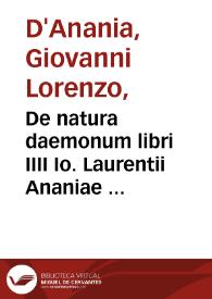 Portada:De natura daemonum libri IIII Io. Laurentii Ananiae ...