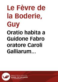 Portada:Oratio habita a Guidone Fabro oratore Caroli Galliarum regis ... in generali congregatione &amp; subsequenter Responsum Synodi in admissione oratorum eiusdem regis ... datum in sessione quarta Sacri Concilij Tridentini ... IIII Iunij M.D.LXII