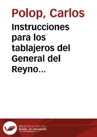 Portada:Instrucciones para los tablajeros del General del Reyno de Valencia