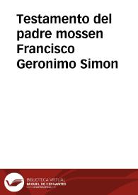 Portada:Testamento del padre mossen Francisco Geronimo Simon