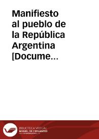 Portada:Manifiesto al pueblo de la República Argentina : ... con España Leal los hombres libres del mundo ...