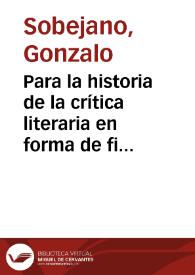 Portada:Para la historia de la crítica literaria en forma de ficción: \"La caverna del humorismo\" / Gonzalo Sobejano