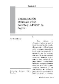 Portada:Presentación: dilemas morales, derecho y la decisión de Sophie / José Juan Moreso