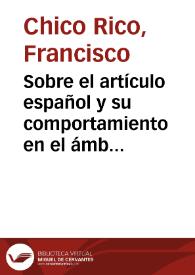 Portada:Sobre el artículo español y su comportamiento en el ámbito textual: a propósito de un cuento de E. Pardo Bazán / Francisco Chico Rico