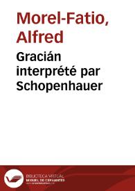 Portada:Gracián interprété par Schopenhauer / Alfred Morel-Fatio