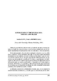 Portada:Literatures in the Digital Era : Theory and Praxis. Amelia Sanz y Dolores Romero (eds.). Newcasatle: Cambridge Scholars Publishing, 2007 / Amelia Sanz y Dolores Romero (eds.)