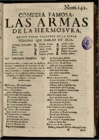 Portada:Las armas de la hermosura / Pedro Calderón de la Barca