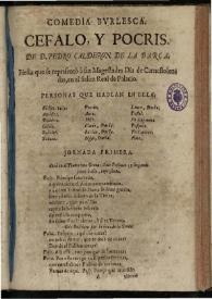 Portada:Cefalo y Pocris [sic] / Pedro Calderón de la Barca