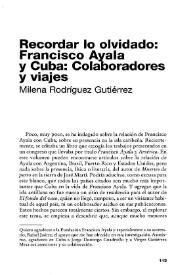 Portada:Recordar lo olvidado: Francisco Ayala y Cuba: colaboradores y viajes / Milena Rodríguez Gutiérrez
