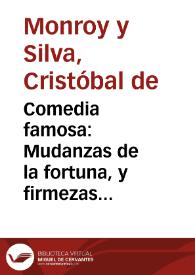 Portada:Comedia famosa : Mudanzas de la fortuna, y firmezas del amor de D. Christoval de Monroy y Silva