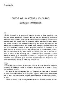 Portada:Diego de Saavedra Fajardo \"Praesidia maiestatis\" / nota de Mariano Baquero Goyanes