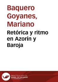 Portada:Retórica y ritmo en Azorín y Baroja / Mariano Baquero Goyanes