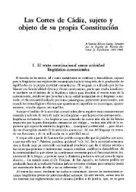 Portada:Las Cortes de Cádiz, sujeto y objeto de su propia Constitución / Génesis García Gómez
