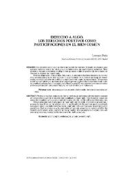 Portada:Derecho a algo: los derechos positivos como participaciones en el bien común / Lorenzo Peña