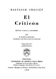 Portada:El Criticón. Tomo Tercero / Baltasar Gracián; edición crítica y comentada por M. Romera-Navarro