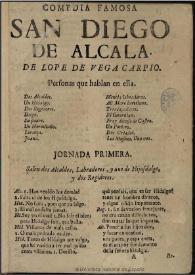 Portada:Comedia famosa, San Diego de Alcala / de Lope de Vega Carpio